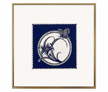 Cut Paper Wall Art SKU HD6-SL-6060-GD - Golden Wood Frame Navy Pattern - Frame Size 20inx20in