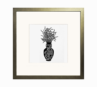 Cut Paper Wall Art SKU PC1-SL-6060-GD - Golden Wood Frame Black Pattern - Frame Size 24inx24in