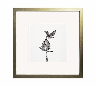 Cut Paper Wall Art SKU HH2-SK-6060-GD- Golden Wood Frame Black Pattern - Frame Size 24inx24in