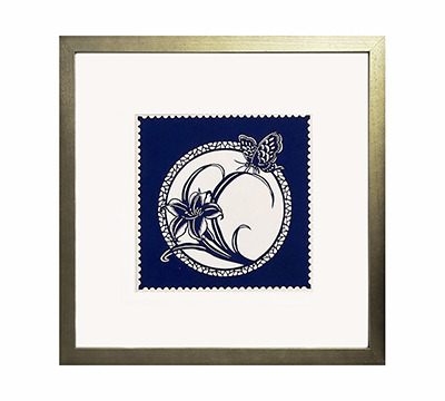 Cut Paper Wall Art SKU HD6-SL-6060-GD - Golden Wood Frame Navy Pattern - Frame Size 20inx20in
