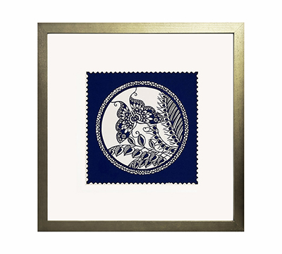 Cut Paper Wall Art SKU HD7-SL-6060-GD - Gold Wood Frame Navy Pattern - Frame Size 24inx24in
