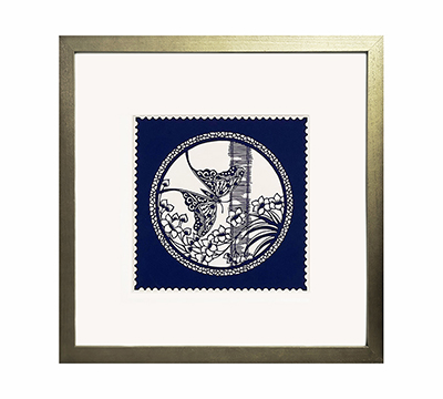 Cut Paper Wall Art SKU HD1-SL-6060-GD - Golden Wood Frame Navy Pattern - Frame Size 24inx24in