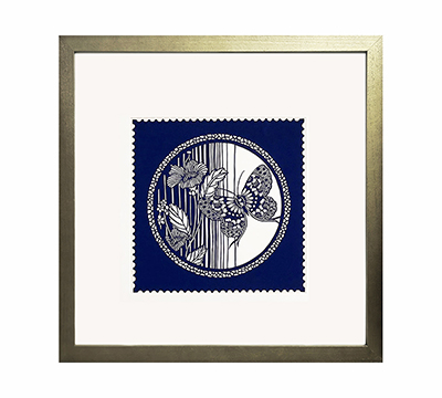 Cut Paper Wall Art SKU HD8-SL-6060-GD Golden Solid Wood Frame Navy Pattern- Frame Size 24in x 24in