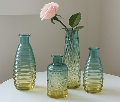 Set of 4 Artisanal Textured Glass Vases