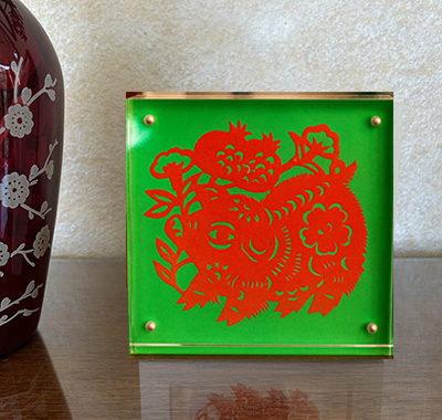 Chinese Zodiac Cut Paper In Crystal - Frame Size 5in x 5in