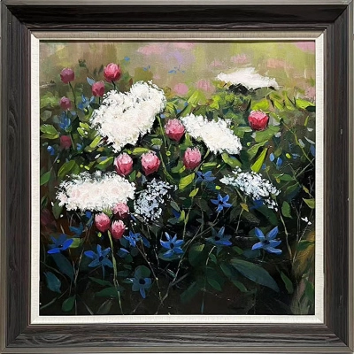SL-1 Handmade Painting Art Golden Grey Solid Wood Frame Size 39inx39in