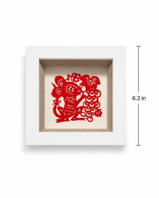 Chinese Zodiac Cut Paper Wooden Framed - Frame Size 6.2in x 6.2in 