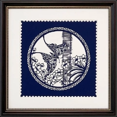 Cut Paper Wall Art SKU HD1-SL-3838-SK-LF - Brown Frame Navy Pattern - Frame Size 17inx17in 