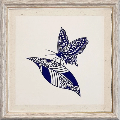 Cut Paper Wall Art SKU HD4-QL-3838-WT-LF - White Frame Blue Pattern- Frame Size 17in x 17in