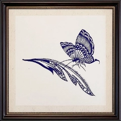 Cut Paper Wall Art SKU HD5-QL-3838-SK-LF - Brown Frame Blue Pattern- Frame Size 17in x 17in