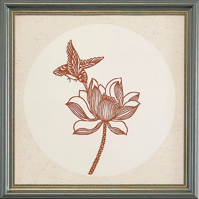Cut Paper Wall Art SKU HH3-QK-3838-GR-LF - Green Frame Red Pattern - Frame Size 17inx17in