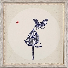 Cut Paper Wall Art SKU HH2-QL-3838-WT-LF - White Frame Blue Pattern - Frame Size 17inx17in