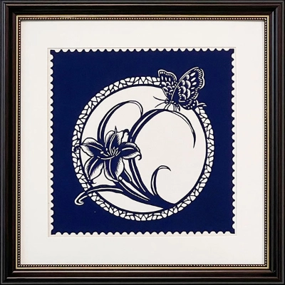 Cut Paper Wall Art SKU HD6-SL-3838-SK-LF - Brown Frame Navy Pattern - Frame Size 17inx17in