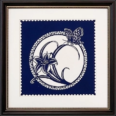 Cut Paper Wall Art SKU HD6-SL-3838-SK-LF - Brown Frame Navy Pattern - Frame Size 17inx17in