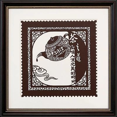 Cut Paper Wall Art SKU CH1-SK-3838-SK-LF - Brown Frame Brown Pattern - Frame Size 17inx17in