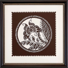 Cut Paper Wall Art SKU HD7-SK-3838-SK-LF - Brown Frame Brown Pattern- Frame Size 17in x 17in