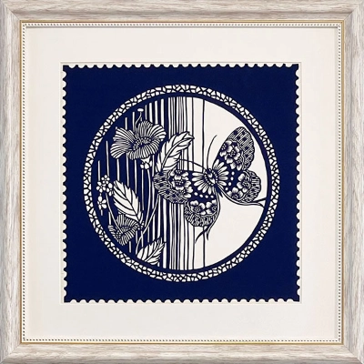 Cut Paper Wall Art SKU HD8-SL-3838-WT-LF - White Frame Navy Pattern- Frame Size 17in x 17in