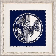 Cut Paper Wall Art SKU HD8-SL-3838-WT-LF - White Frame Navy Pattern- Frame Size 17in x 17in
