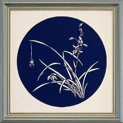 Cut Paper Wall Art SKU LC1-SL-3333-GR-SF - Green Frame Navy Pattern- Frame Size 13 3/4in x 13 3/4in