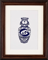 Cut Paper Wall Art SKU HP1-QL-3628-SK-SC - Brown Frame Blue Pattern - Frame Size 13 3/4inx16 3/4in