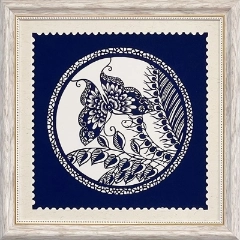 Cut Paper Wall Art SKU HD7-SL-3333-WT-SF - White Frame Navy Pattern - Frame Size 13 3/4inx13 3/4in