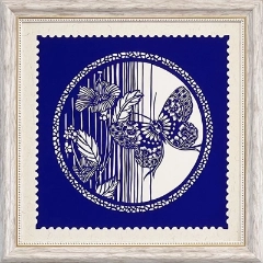 Cut Paper Wall Art SKU HD8-QL-3333-WT-SF - White Frame Blue Pattern- Frame Size 13 3/4in x 13 3/4in