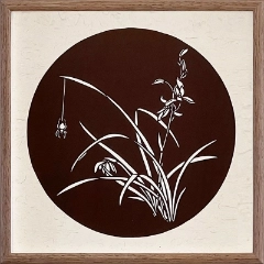Cut Paper Wall Art SKU LC1-SK-3333-HT-SF - Walnut Frame Brown Pattern - Frame Size 13 3/4inx13 3/4in