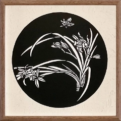 Cut Paper Wall Art SKU LC3-BK-3333-HT-SF - Walnut Frame Black Pattern - Frame Size 13 3/4inx13 3/4in