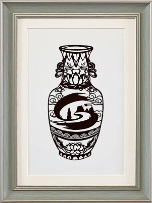 Cut Paper Wall Art SKU HP1-SK-4230-GR-LC - Green Frame Brown Pattern - Frame Size 14 3/4inx19 1/2in