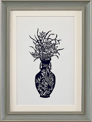 Cut Paper Wall Art SKU PC1-SL-4230-GR-LC - Green Frame Navy Pattern - Frame Size 14 3/4inx19 1/2in