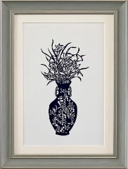 Cut Paper Wall Art SKU PC1-SL-4230-GR-LC - Green Frame Navy Pattern - Frame Size 14 3/4inx19 1/2in