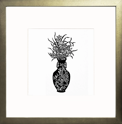 Cut Paper Wall Art SKU PC1-SL-6060-GD - Golden Wood Frame Black Pattern - Frame Size 24inx24in