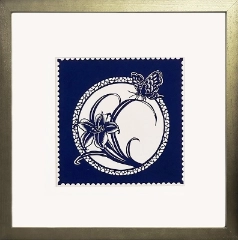 Cut Paper Wall Art SKU HD6-SL-6060-GD - Golden Wood Frame Navy Pattern - Frame Size 20inx20in