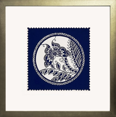 Cut Paper Wall Art SKU HD7-SL-6060-GD - Gold Wood Frame Navy Pattern - Frame Size 24inx24in