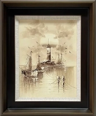 LS-2 Handmade Painting Art Dark Brown Solid Frame Size 18inx22in 