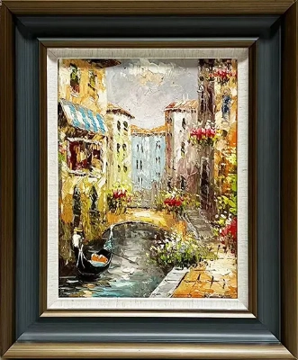 LS-14 Handmade Painting Art Golden Grey Solid Frame Size 18inx22in