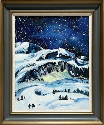 LS-15 Handmade Painting Art Golden Grey Solid Wood Frame Size 26inx30in