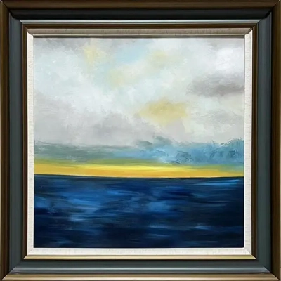 LS-33 Handmade Painting Art Golden Grey Solid Wood Frame Size 30inx30in