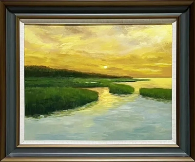 LS-40 Handmade Painting Art Golden Grey Solid Wood Frame Size 30inx26in