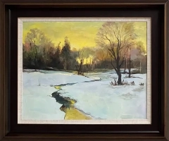 LS-49 Handmade Painting Art Golden Brown Solid Wood Frame Size 26inx22in