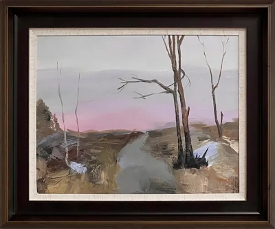 LS-50 Handmade Painting Art Golden Brown Solid Wood Frame Size 26inx22in