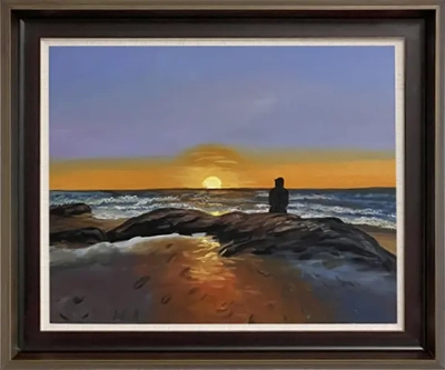 LS-54 Handmade Painting Art Golden Brown Solid Wood Frame Size 26inx22in