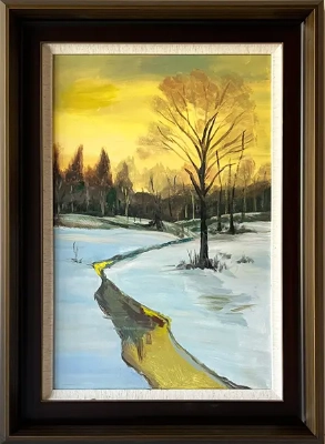 LS-57 Handmade Painting Art Dark Brown Solid Wood Frame Size 22inx30in