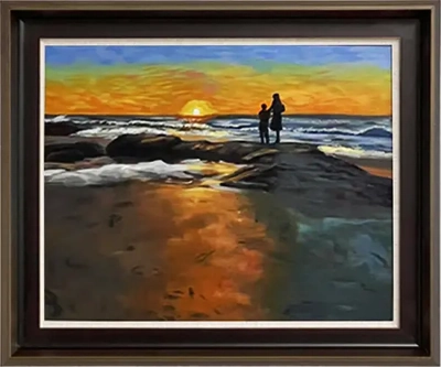 LS-53 Handmade Painting Art Golden Brown Solid Wood Frame Size 26inx22in