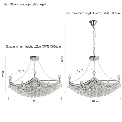 LED Silver Boat-Shaped Crystal Chandelier