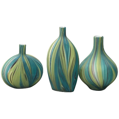 3pcs Vessel Set - Jamie Young Stream Green and Blue Striped